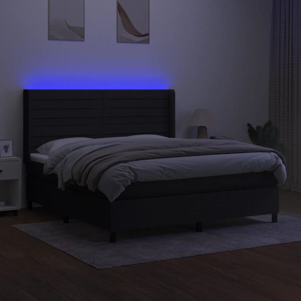 vidaXL Boxspring met matras en LED stof zwart 160x200 cm