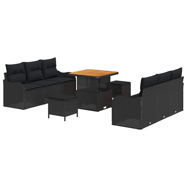 vidaXL Tuin Sofa Set met kussen met opslag met kussen 9 pcs Zwart