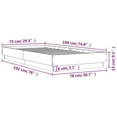 vidaXL Bedframe zonder matras bewerkt hout bruin eikenkleur 75x190 cm