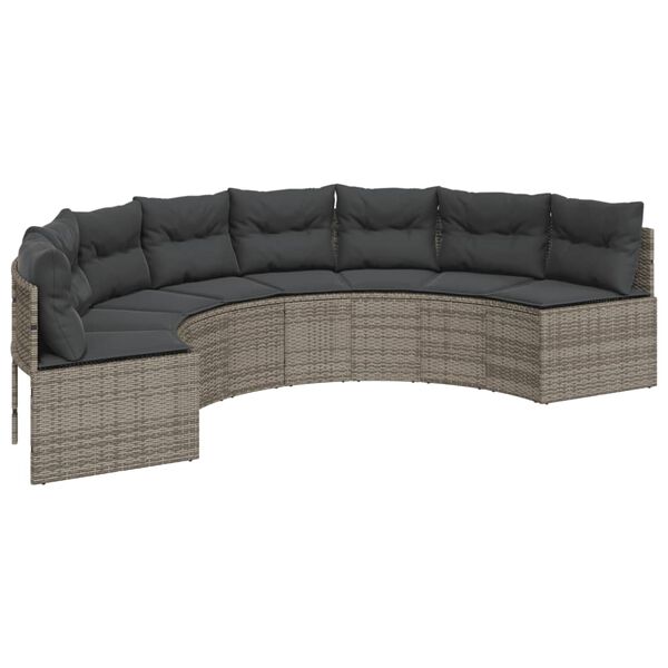 vidaXL 3-delige Loungeset halfrond poly rattan grijs