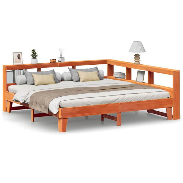 vidaXL Bed met boekenkast zonder matras grenenhout wasbruin 200x200 cm