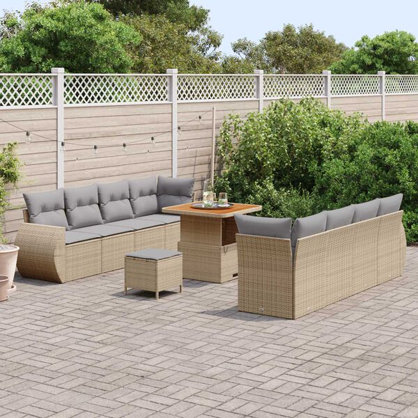 vidaXL Tuin Sofa Set met kussen met opslag 11 pcs Beige poly rattan