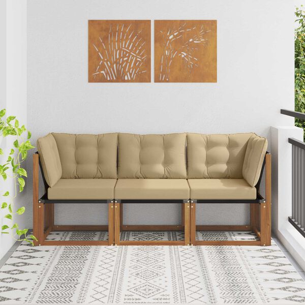 vidaXL Outdoor Midden- en Hoeksalon met kussen 3 Stuk Naturel