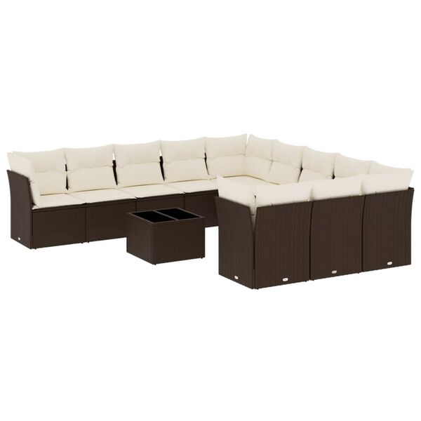vidaXL 12-delige Loungeset met kussens poly rattan bruin