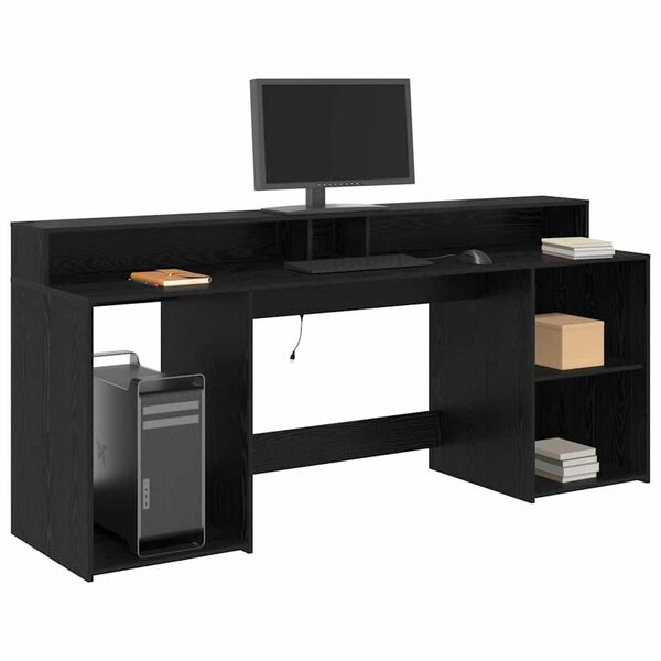 vidaXL Bureau met lade Zwart eiken 200 x 55 x 91 cm Bewerkt hout