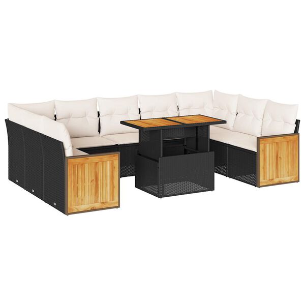 vidaXL 10-delige Loungeset met kussens poly rattan acacia zwart