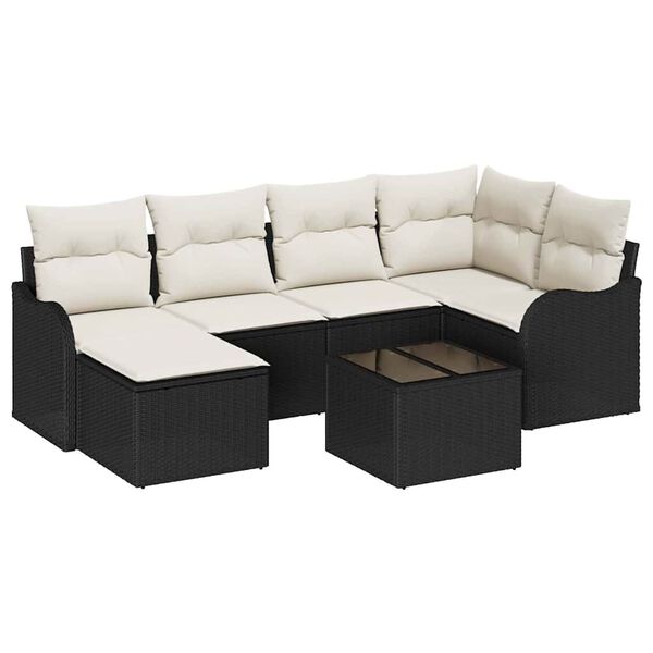 vidaXL Tuin Sofa Set met kussen 7 pcs Zwart Poly riet