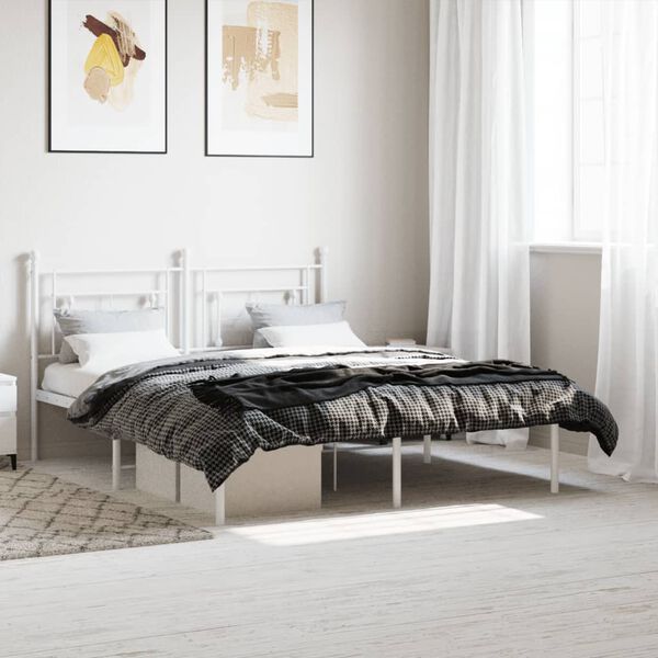 vidaXL Bedframe met hoofdbord metaal wit 160x200 cm