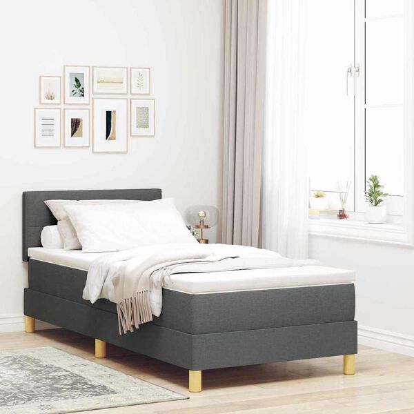 vidaXL LED Box Spring Bed met matras Donkergrijs 90 x 190 cm Stof