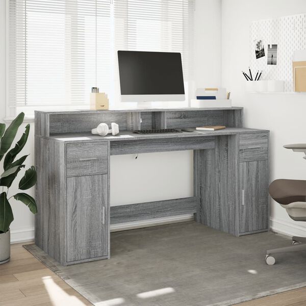 vidaXL Bureau met LED-verlichting 160x55x91 cm hout grijs sonoma eiken