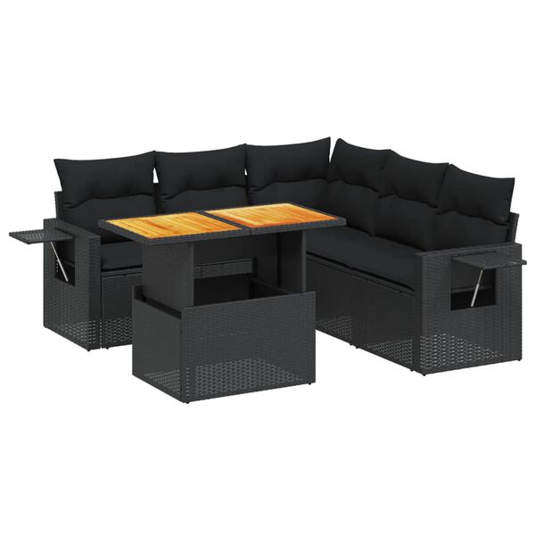 vidaXL 6-delige Loungeset met kussens poly rattan zwart