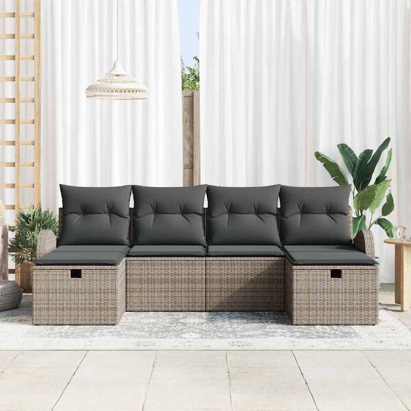 vidaXL Tuin Sofa Set met kussen met opslag 6 pcs Grijs poly rattan