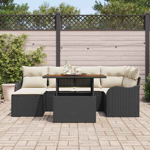 vidaXL Tuin Sofa Set met opslag 7 pcs Zwart Poly riet