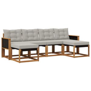 vidaXL Buiten bankenset met kussen 6 pcs Naturel en lichtgrijs