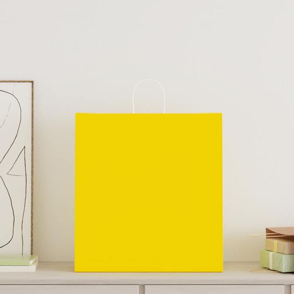 vidaXL Papieren zakken 250 st met hengsels 45x17x48 cm geel