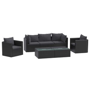 vidaXL 7-delige Loungeset met kussens poly rattan zwart
