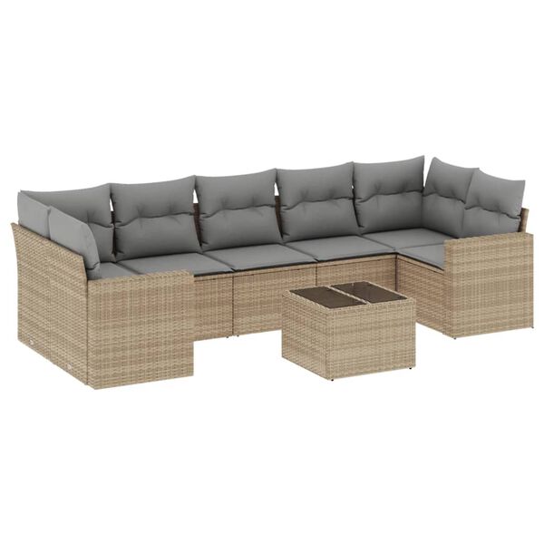 vidaXL 8-delige Loungeset met kussens poly rattan beige