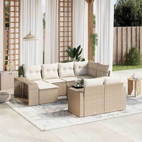 vidaXL 11-delige Tuinset met kussens poly rattan beige