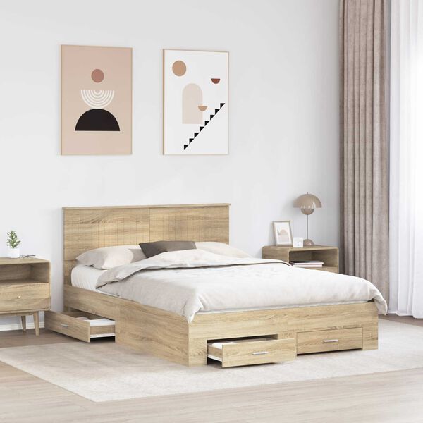 vidaXL Bedframe met hoofdeinde Sonoma Eiken 140 x 200 cm Bewerkt hout