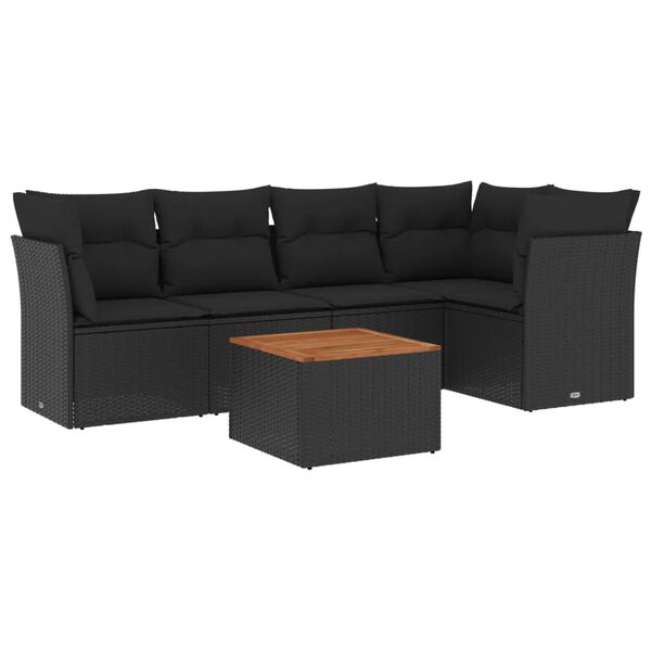 vidaXL 6-delige Loungeset met kussens poly rattan zwart