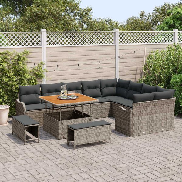 vidaXL Tuin Sofa Set 12 pcs Grijs poly rattan