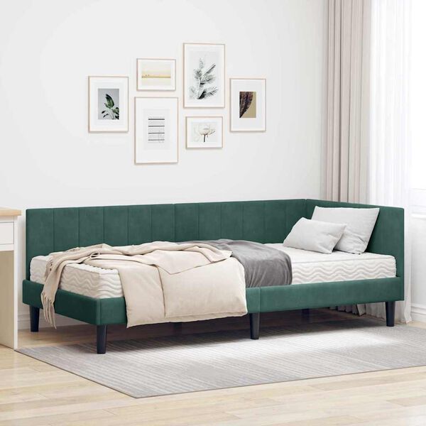 vidaXL Hoekbedframe met Matras met matras 2 pcs Groen Fluweel