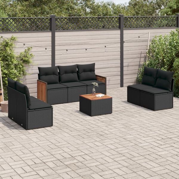 vidaXL 8-delige Loungeset met kussens poly rattan zwart