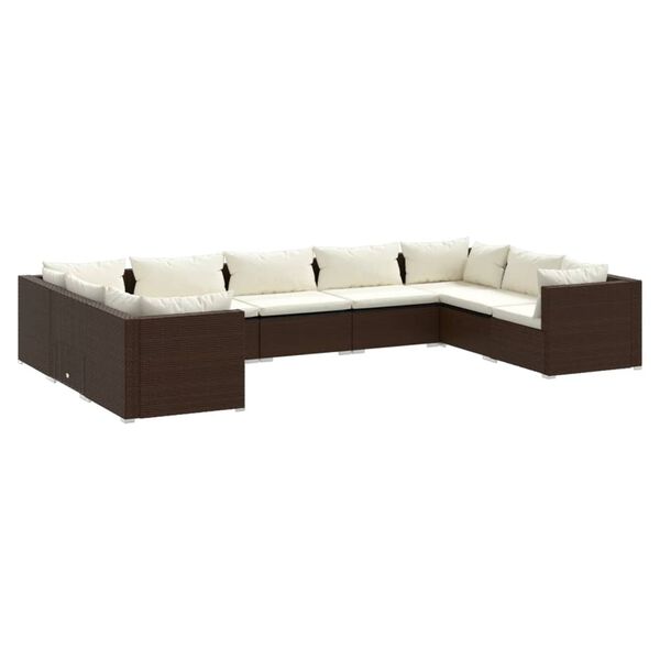 vidaXL 9-delige Loungeset met kussens poly rattan bruin