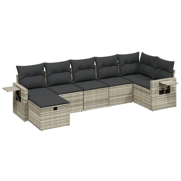vidaXL 7-delige Loungeset met kussens poly rattan lichtgrijs
