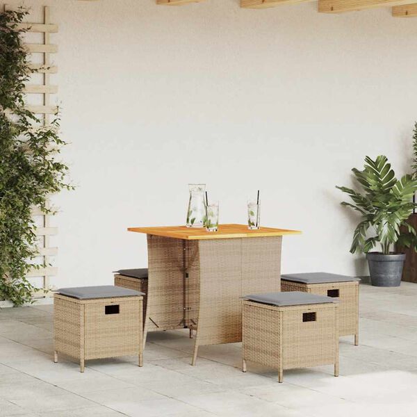vidaXL 5-delige Tuinset met kussens poly rattan beige
