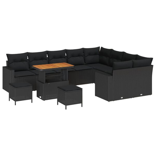 vidaXL Tuinbankenset met kussen 13 pcs Zwart poly rattan