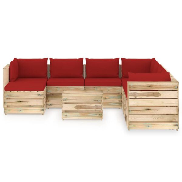 vidaXL 9-delige Loungeset met kussens groen ge&iuml;mpregneerd hout