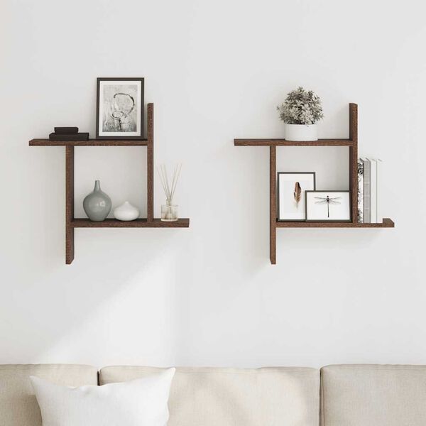 vidaXL Wandschappen 2 st 50x12x50 cm bewerkt hout bruin eikenkleurig