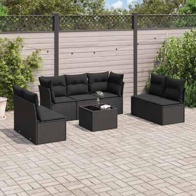 vidaXL 8-delige Loungeset met kussens poly rattan zwart