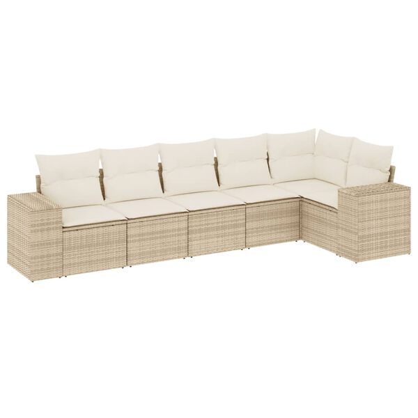 vidaXL 6-delige Loungeset met kussens poly rattan beige