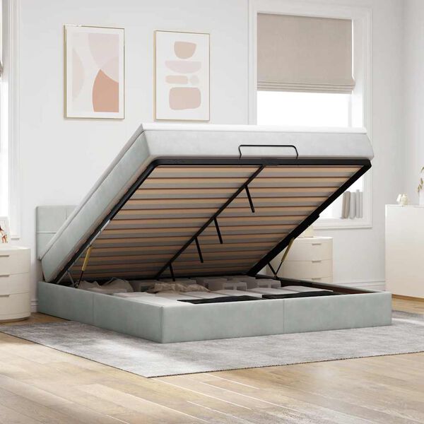 vidaXL Ottoman bed met matras en LED's 160x200cm fluweel lichtgrijs