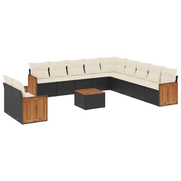 vidaXL 12-delige Loungeset met kussens poly rattan zwart
