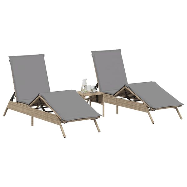 vidaXL Ligstoelen 2 st met tafel poly rattan beige