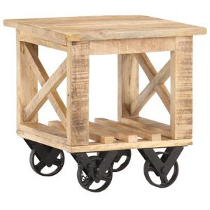 vidaXL Bijzettafel op wieltjes 40x40x42 cm ruw mangohout