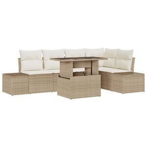 vidaXL Tuin Sofa Set met opslag 6 pcs Beige Poly riet