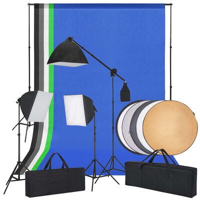 vidaXL Fotostudioset met softboxlampen, achtergronden en reflector