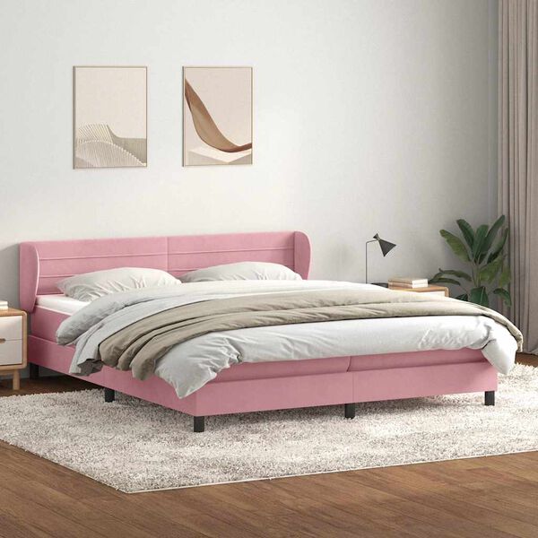 vidaXL Boxspringbed met matrassen 180x220 cm fluweel roze