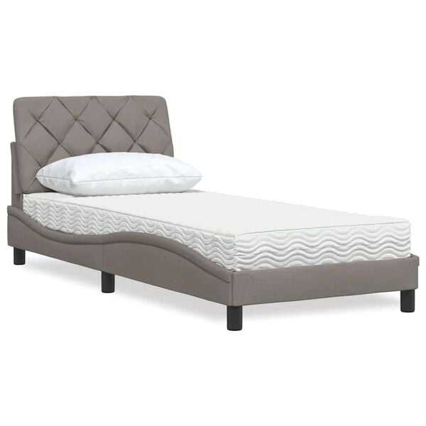vidaXL Bed met matras stof taupe 90x190 cm