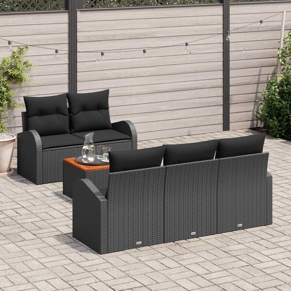 vidaXL Tuinbankenset met opslag 6 pcs Zwart poly rattan