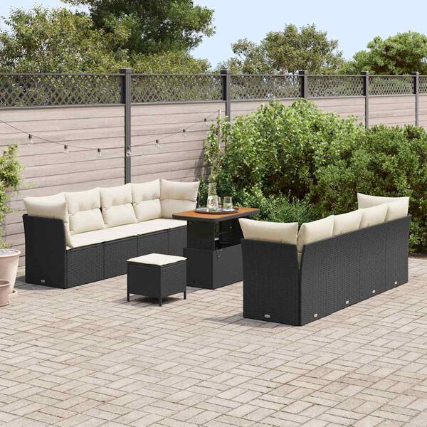 vidaXL Tuinbankenset 11 pcs Zwart poly rattan