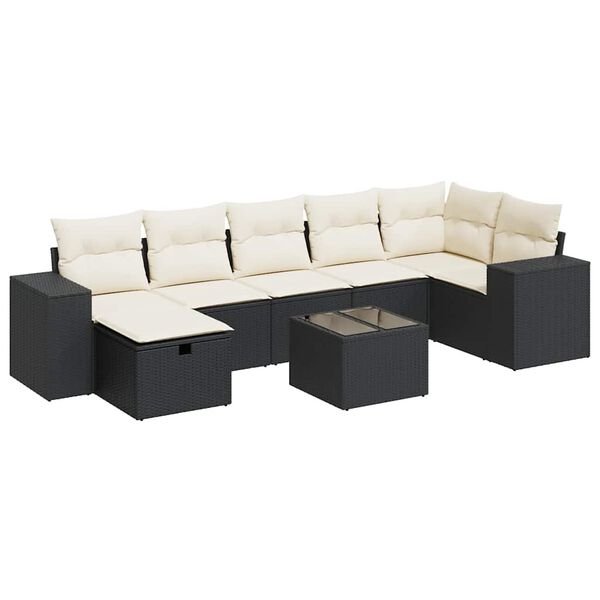 vidaXL 7-delige Loungeset met kussens poly rattan zwart