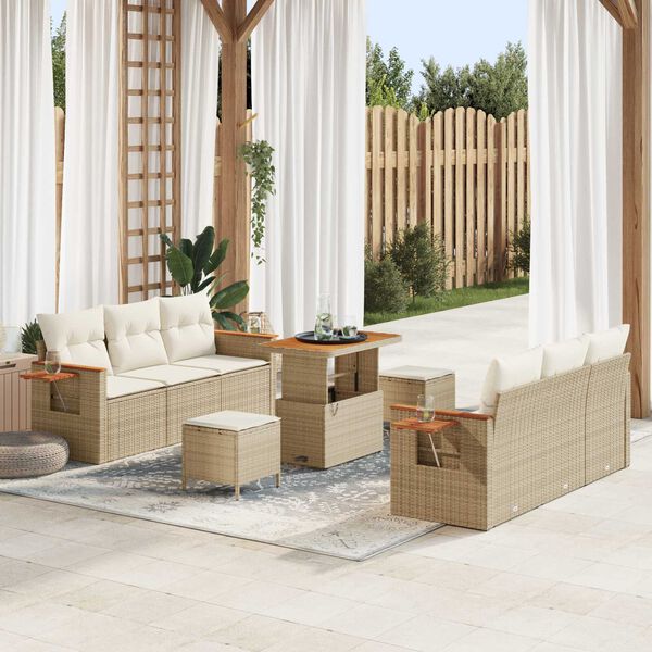 vidaXL Tuinbankenset met kussen 11 pcs Beige en Cr&egrave;me poly rattan