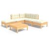 vidaXL 6-delige Loungeset met cr&egrave;mekleurige kussens grenenhout