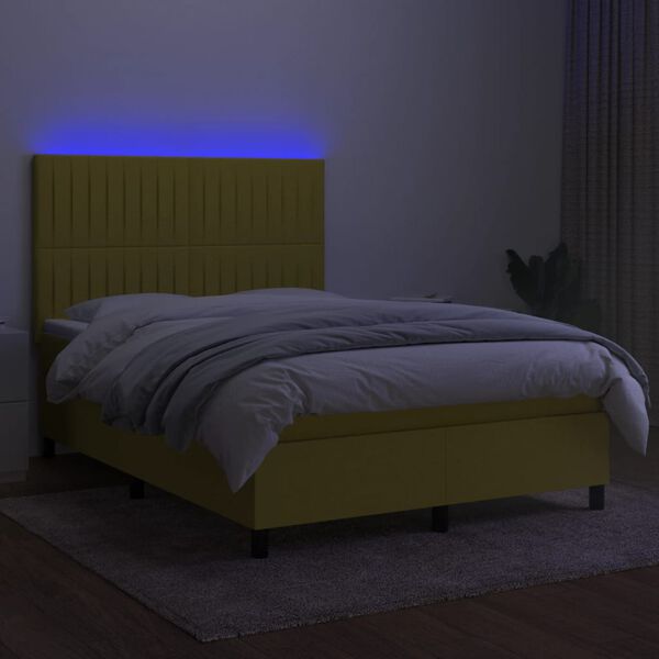 vidaXL Boxspring met matras en LED stof groen 140x190 cm