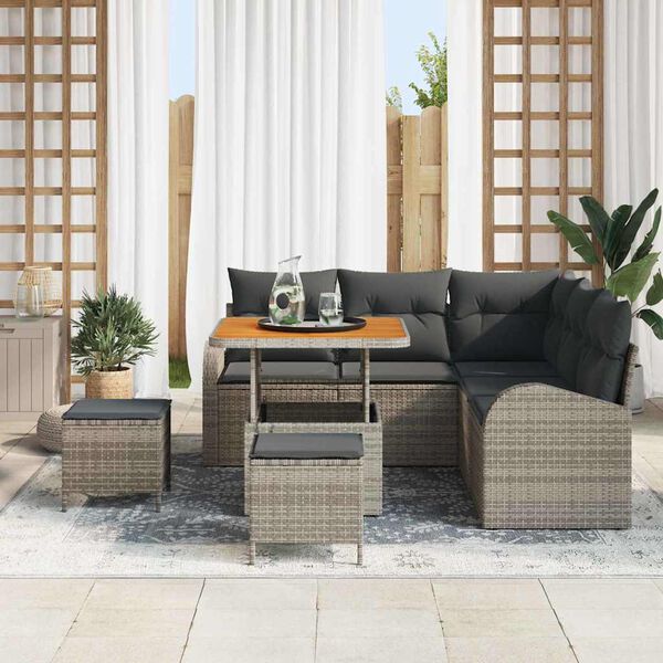 vidaXL Tuinbankenset met kussen 8 pcs Grijs poly rattan